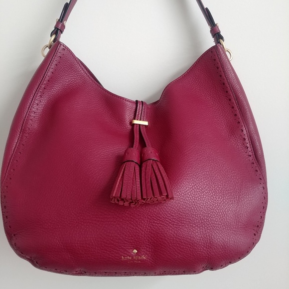 Kate Spade large shoulder bag purse 100% cow leather raspberry pink burg… - Picture 10 of 15